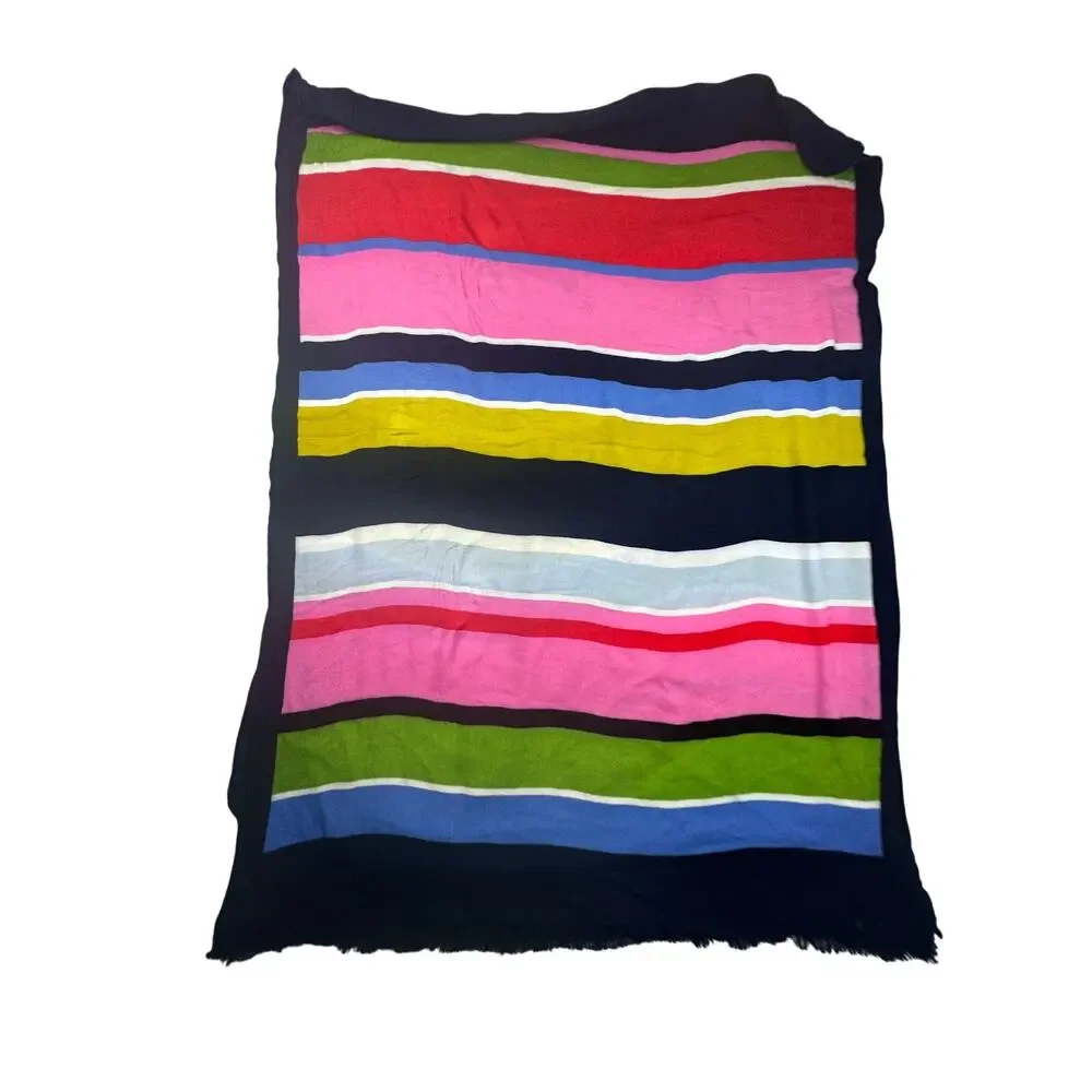 Kate Spade New York Flag Stripe Oblong Scarf Wrap Gold Foil Logo